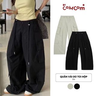 Quần Vải Dù Túi Hộp 𝑩𝒚𝒄𝒂𝒎𝒄𝒂𝒎 Form Thụng Phối Dây Rút Nữ Cargo Pants Phong Cách Streetwear QTD041