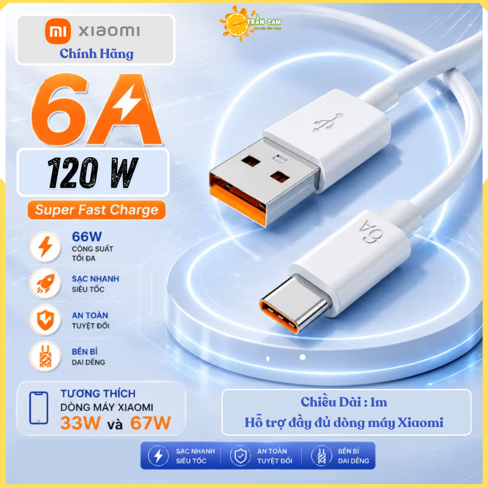 สายชาร์จเร็ว 120w (6A), 67w, 55w, 33w, 18w Turbocharger สําหรับ Xiaomi, สายชาร์จเร็ว Xiaomi, 120w,