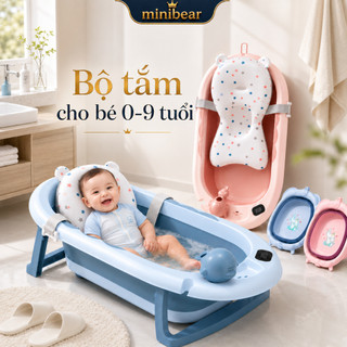 Bồn Tắm Cho Bé MiniBear Loại To Dày Dặn Gấp Gọn, Chậu Tắm Em Bé Sơ Sinh Cỡ Đại, Tặng Gáo Gội Đầu, Mẹ Tắm Nhàn Hơn