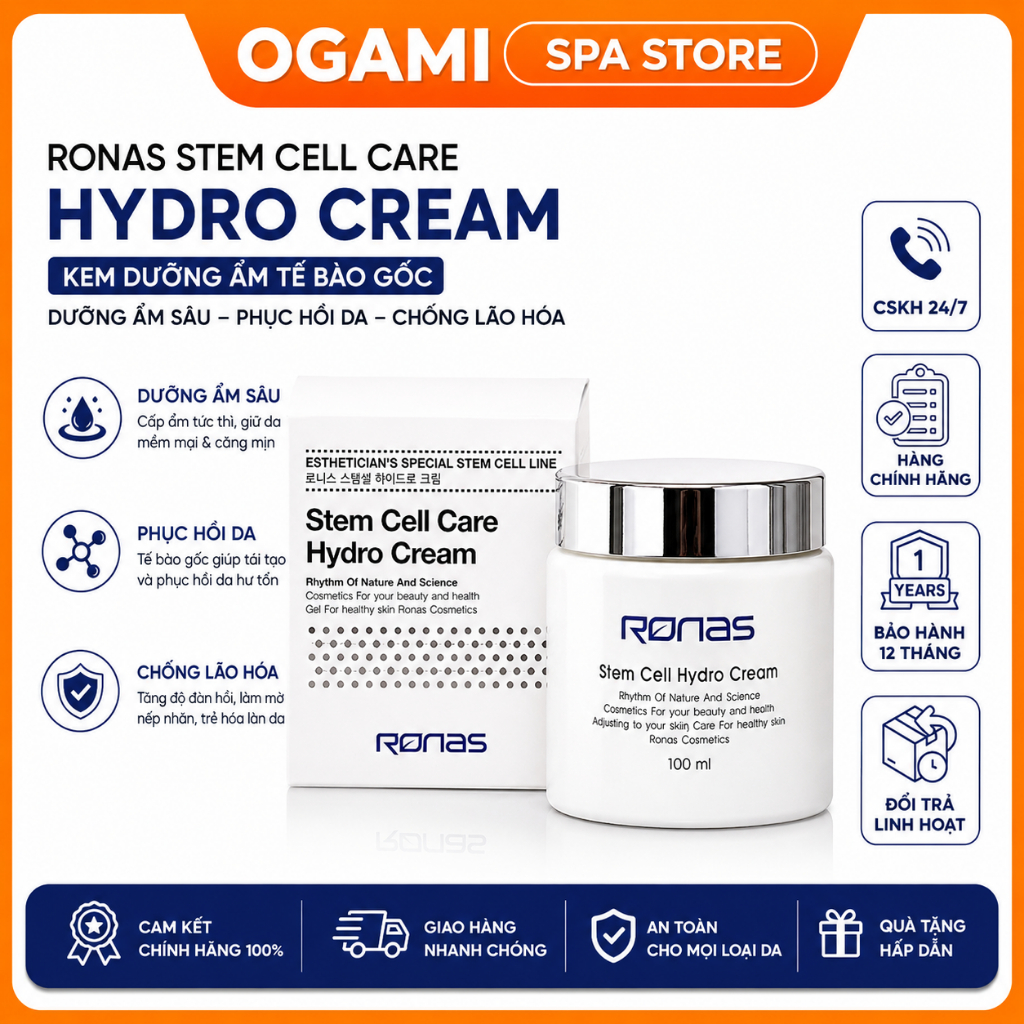 Ronas Cream l Ronas Stem Cell Care Hydro Cream | ไวท์เทนนิ่ง ครีม | ให้ความชุ่มชื้น | ฟื้นฟูผิว 100m