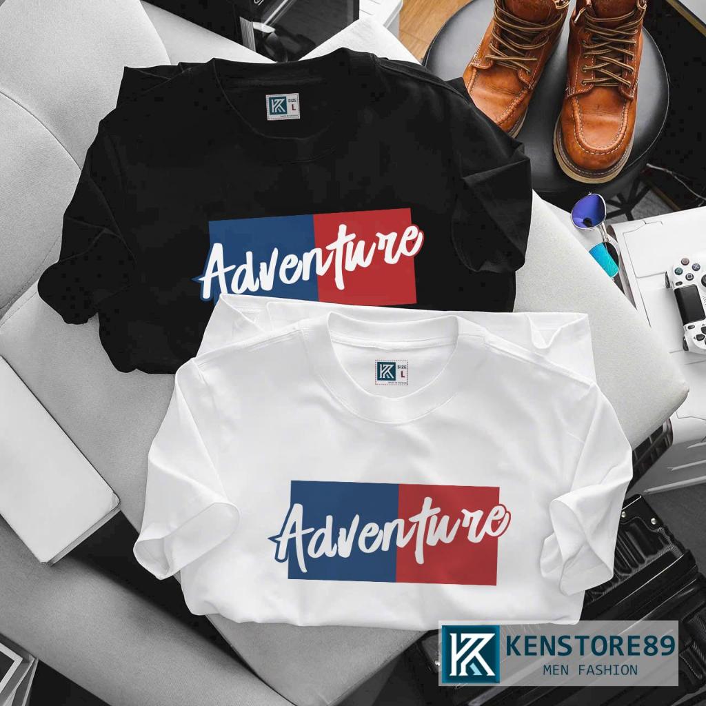 ADVENTURE RED BLUE ผู้ชายและผู้หญิงรอบคอผ้าฝ้ายแขนสั้น Unisex บุคลิกภาพ Bigsize KENSTORE89 ATK188