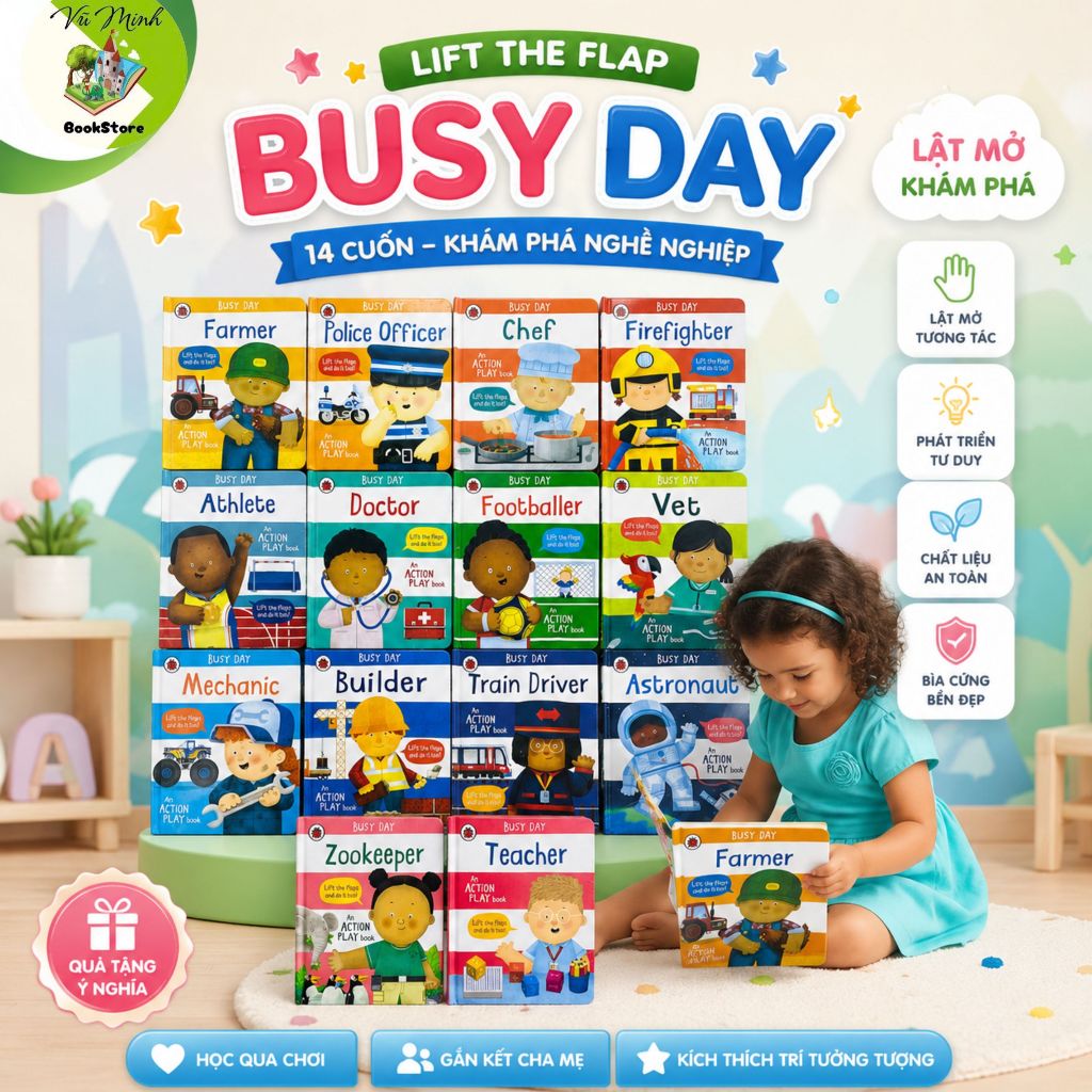 Busy Day Lift The Flap Book หนังสือภาษาอังกฤษแบบโต้ตอบปกแข็งสําหรับเด็กพร้อมท็อปสร้างสรรค์มากมาย