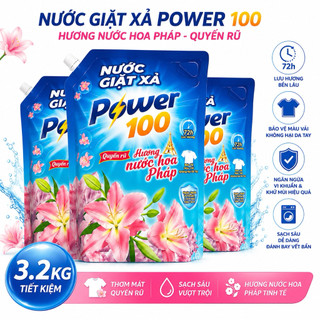 Nước Giặt Xả Power 100 Hương Nước Hoa Pháp Quyến Rũ Túi 3.2kg
