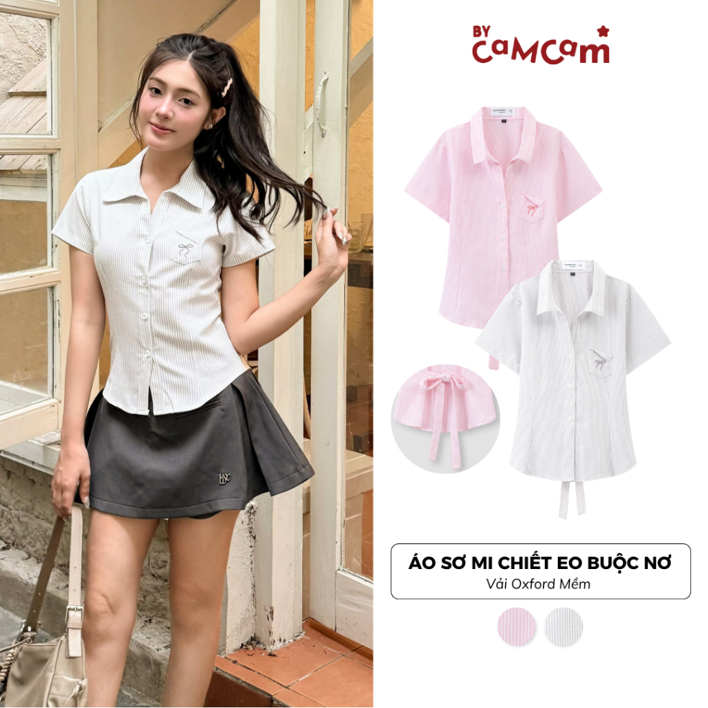เสื้อผูกโบว์ผู้หญิงสไตล์เกาหลีพร้อมกระเป๋าหน้าอก อืม004
