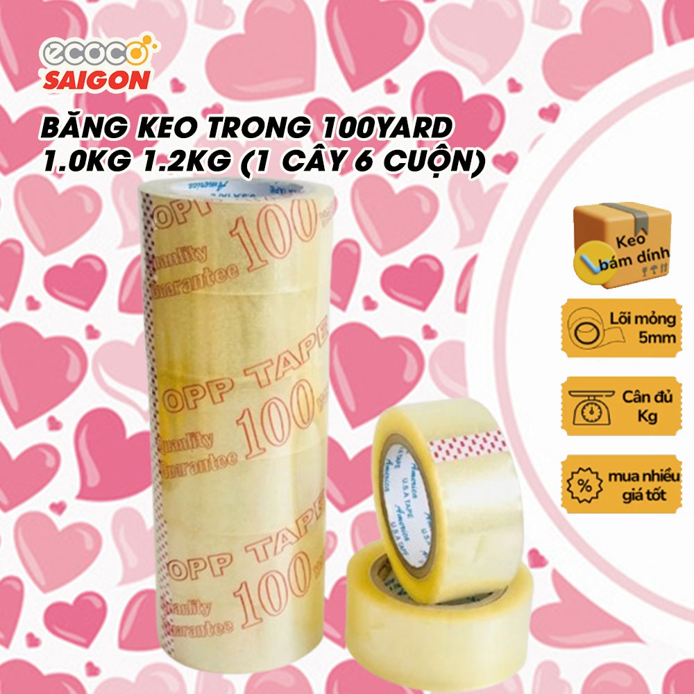 เทปกาวใส 100Yard 4F8 4.8cm 1.0Kg 1.2Kg (1 Stick 6 Rolls) เทปแพ็คกล่อง กาวหนา 55mic ยึดเกาะแรง