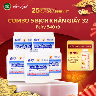 Combo 5 Bịch Giấy Cân 32 Fairy Khổ 320 x 320mm 2 Lớp Mềm Dai Thấm Hút Nhanh Cao Cấp Đa Năng Tiết Kiệm 540 Tờ