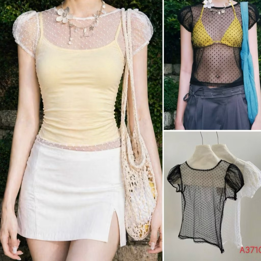 Hot trend Jelly Top เสื้อตาข่ายซีทรูลายจุด