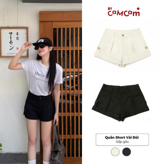 Quần Short Vải Đũi 𝑩𝒚𝒄𝒂𝒎𝒄𝒂𝒎 Quần Đùi Ngắn Thoáng Mát Xếp Ly Gập Gấu Mùa Hè Cho Nữ QEN553