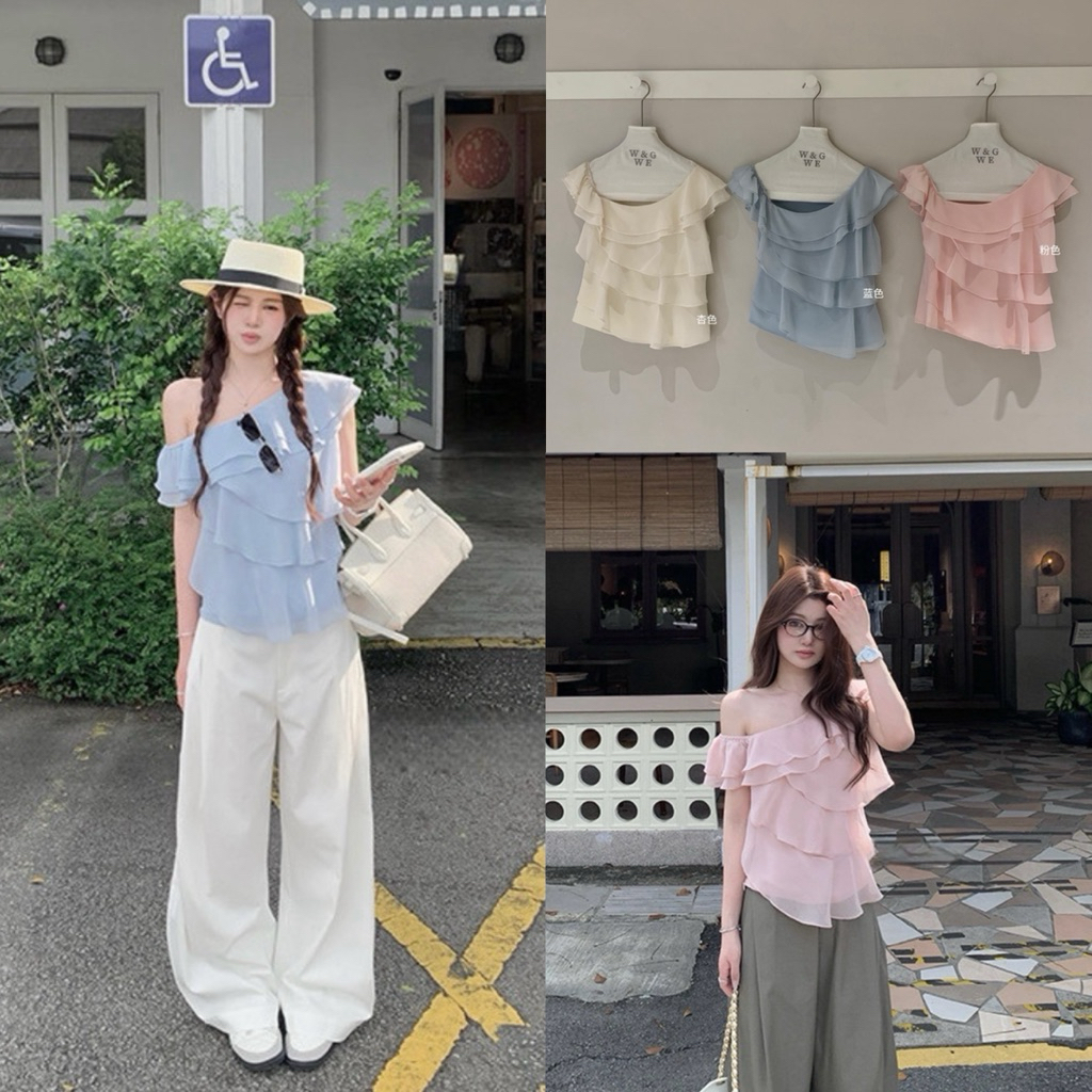 NHY.studio /WGWE/ เสื้อชีฟองปาดไหล่น่ารัก 9806