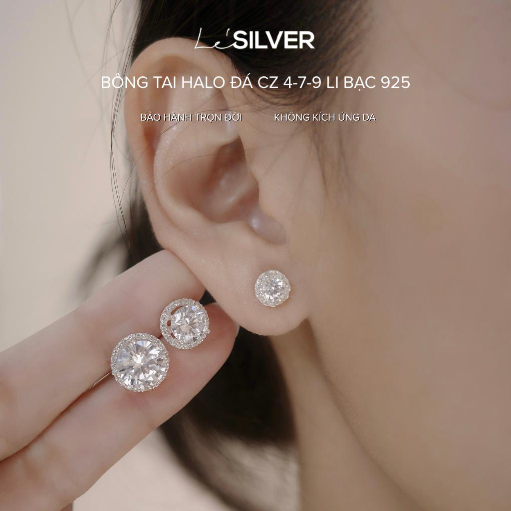LeSILVER CZ Halo 925 ต่างหูเงินหินหลัก 4 มม. 7 มม. 9 มม. เทรนด์เทรนด์เทรนด์สุดฮอตสุดหรู