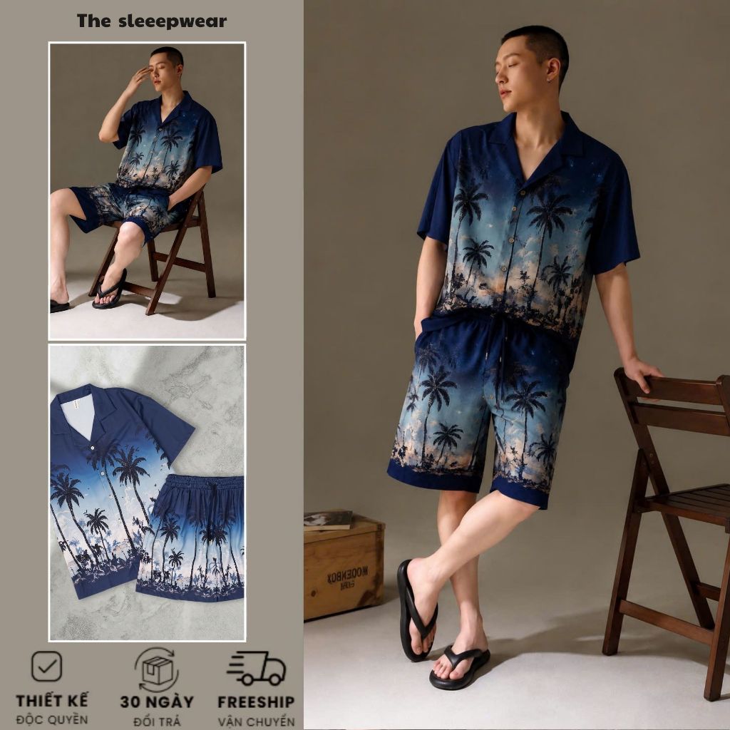 The Sleeepwear SN7 Short Sleeve Premium Silk Mens Pajama Set High Quality Silk Mens Pajama Set
