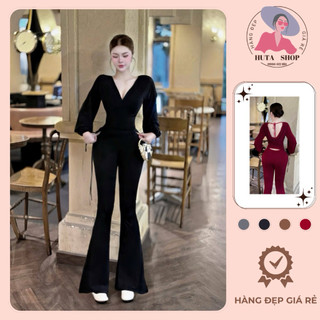 Set bộ áo dài mocha phối quần dài ống loe hack dáng, set corset áo tay dài cổ V mocha mix quần ống loe cạp thấp