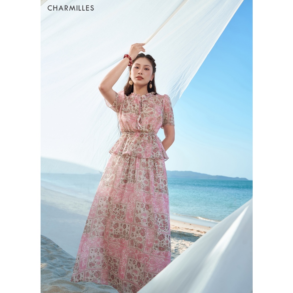 CHARMILLES Set คอปกโบว์ peplum TC shirt - K Rib Skirt 26MA136BH - 26MC004.4BH