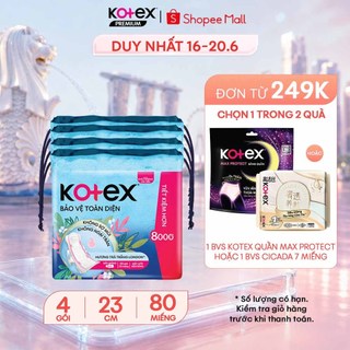 Combo 4 Gói Băng Vệ Sinh Kotex Bảo Vệ Toàn Diện Siêu Mỏng Cánh Khử Mùi Tinh Tế, Thấm Ngay Chỉ 1 Giây 23cm 20 Miếng/Gói
