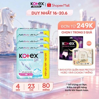  Combo 4 Gói Băng Vệ Sinh Kotex Maxcool French Spa Mát Lạnh Êm, Chiết Xuất Lavender Dịu Nhẹ 23cm 20 Miếng/Gói