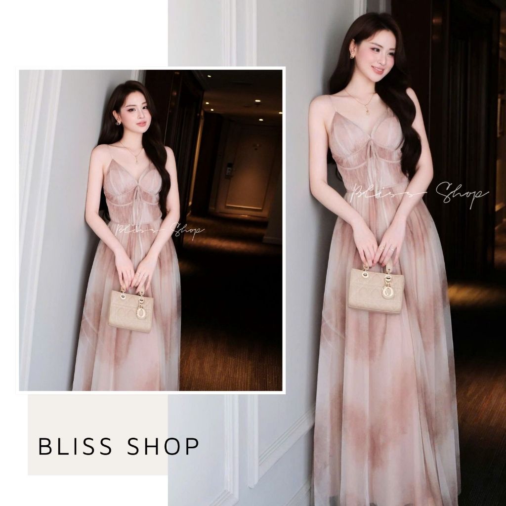 [การออกแบบระดับไฮเอนด์] Bliss Shop เดรสเอวบานยาว 2 สายสุดหรู - V926