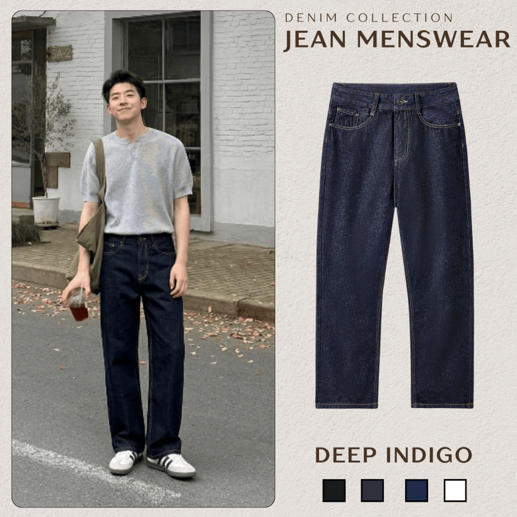 กางเกงยีนส์ผู้ชาย Regular Form สี Indigo กางเกงยีนส์สีกากีแท้ กางเกงยีนส์ผู้ชาย DEEP INDIGO 2026