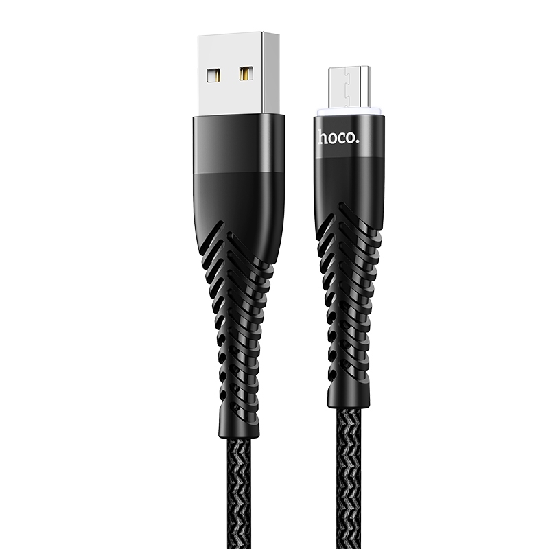 สายชาร์จพร้อม Led และ Data transmission Hoco UD02 Pro 3A ยาว 1M พอร์ต Micro-USB QC3.0 (สีดํา)