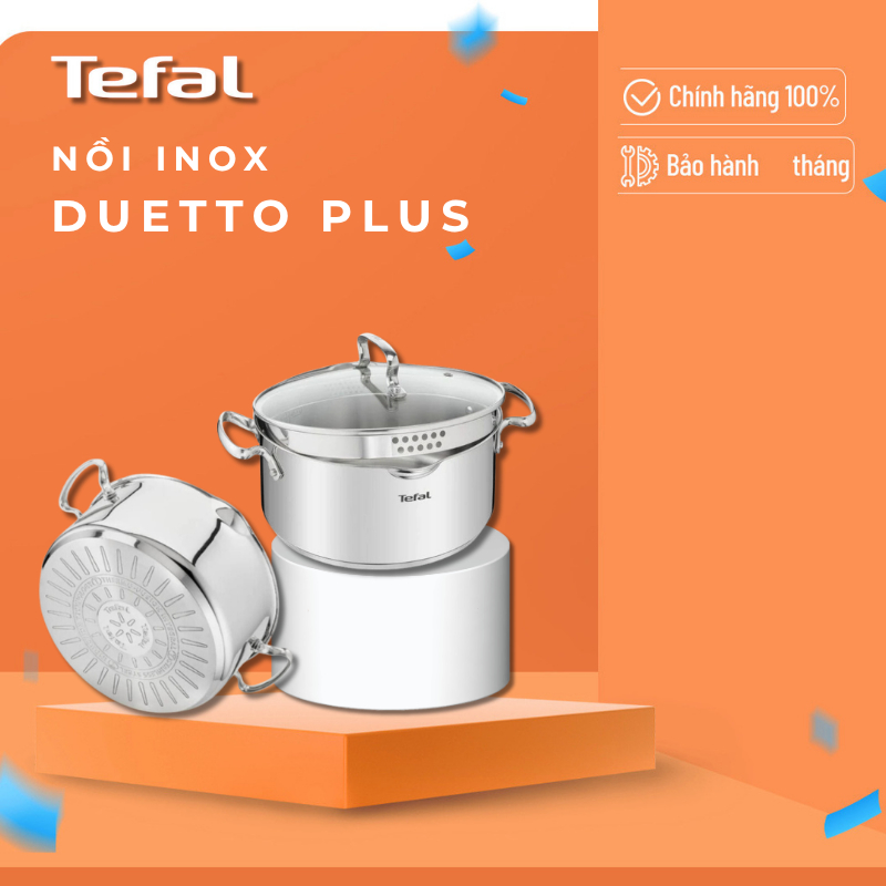 Tefal Duetto Plus Premium 304 หม้อสแตนเลส 20cm - 2.8L, หม้อ 24cm - 4.9L, หม้อ 28cm - 10.4L