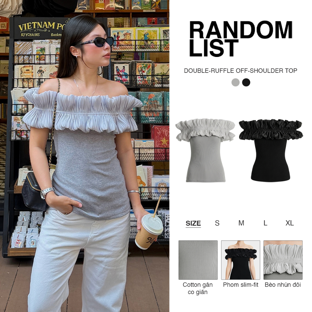 RANDOMIST - Double Ruffle Off Shoulder Top - Double Ruffle Off Shoulder Top