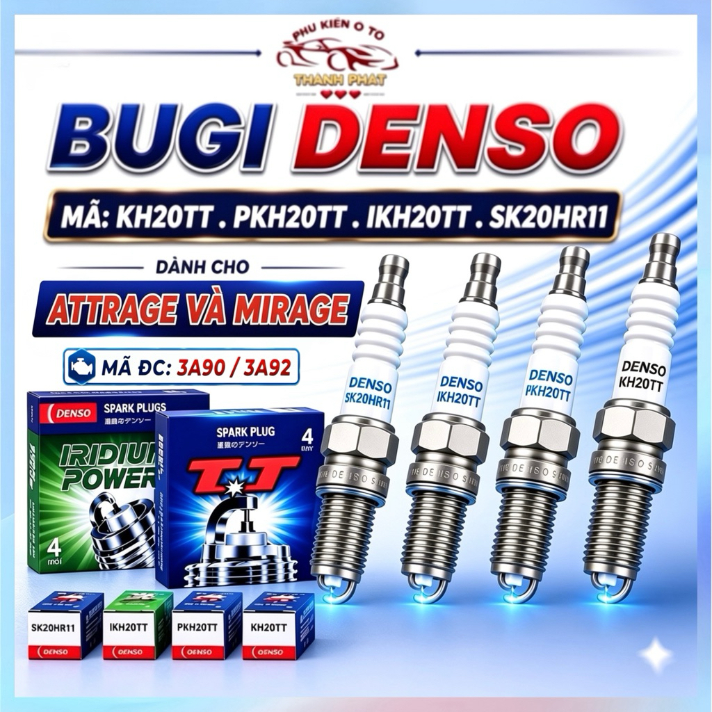 ชุดหัวเทียน Denso ของแท้ 4 ชิ้น รหัส KH20TT PKH20TT SK20HR11 IKH20TT สําหรับ Mitsubishi Attrage Mira