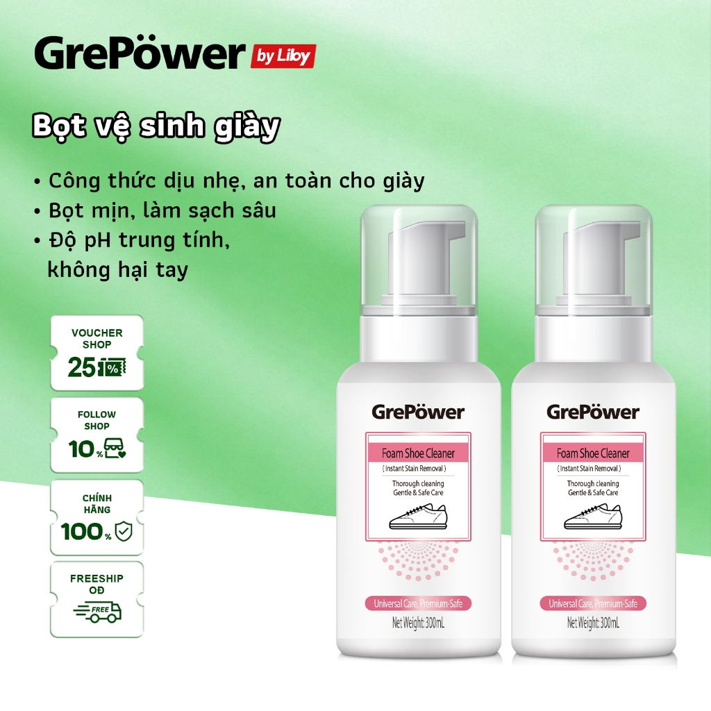 โฟมทําความสะอาดรองเท้า Grepower - อ่อนโยนและไม่ทําร้ายรองเท้า ทําความสะอาดทันที ขจัดคราบได้อย่างรวดเ
