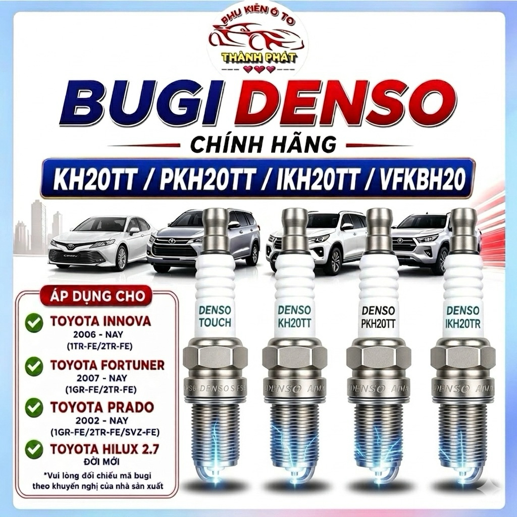 ชุดหัวเทียน DENSO สําหรับ Toyota Innova Fortuner Hilux Prado รหัส KH20TT PKH20TT SK20HR11 IKH20TT VF