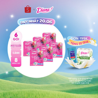Bộ 6 gói băng vệ sinh Diana siêu thấm siêu mỏng cánh 23cm gói 8 miếng