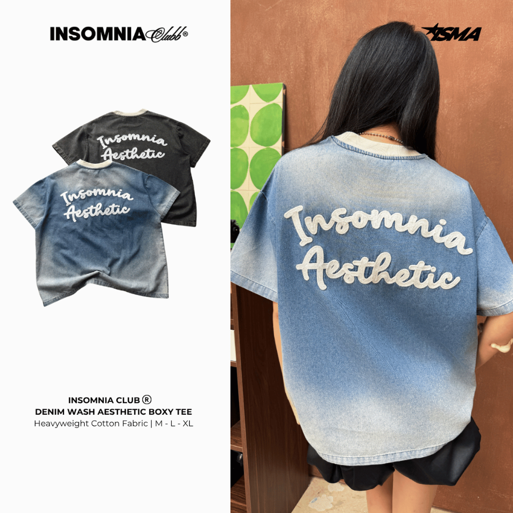 [NEW ARRIVAL] Aesthetic boxy denim wash embroidered T-shirt - INSOMNIA Local Brand Unisex - TS072