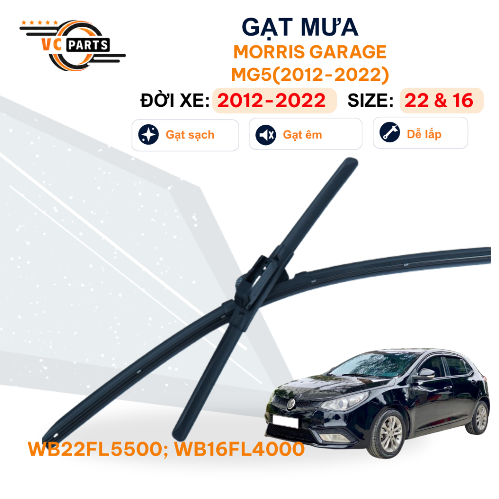 Morris Garage MG5 2012-2022-Schaffler High Quality Soft Body Wipers ขนาด 22 & 16