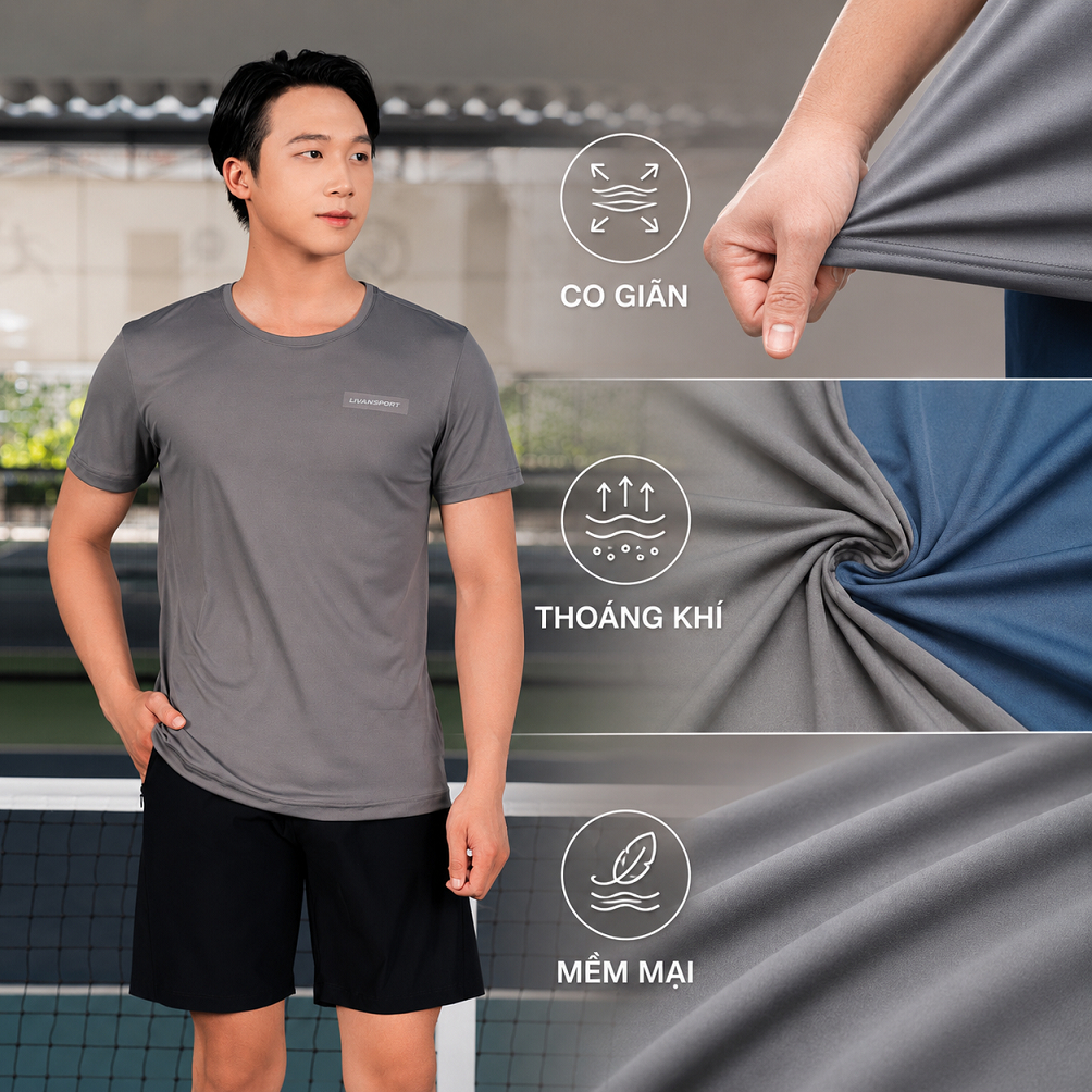 เสื้อวิ่งผู้ชาย Livan LV25S04M205 บาง เบา แห้งเร็ว ความยืดหยุ่นที่ดี เสื้อวิ่งผู้ชาย Cool Livan Spor