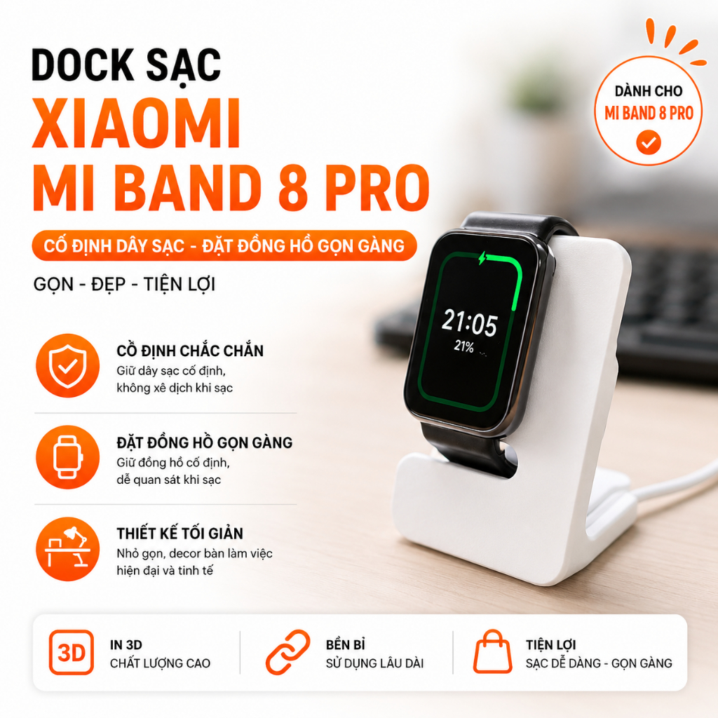 แท่นชาร์จสําหรับ Xiaomi Mi Band 8 Pro ช่วยแก้ไขสายชาร์จและวางนาฬิกาให้เรียบร้อยเมื่อชาร์จ