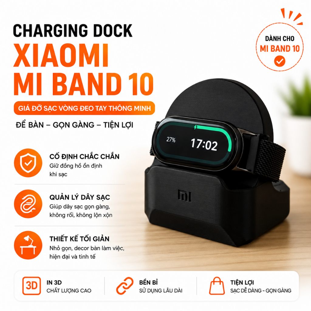 แท่นชาร์จ Xiaomi Mi Band 10 – แท่นชาร์จสร้อยข้อมืออัจฉริยะแบบตั้งโต๊ะ