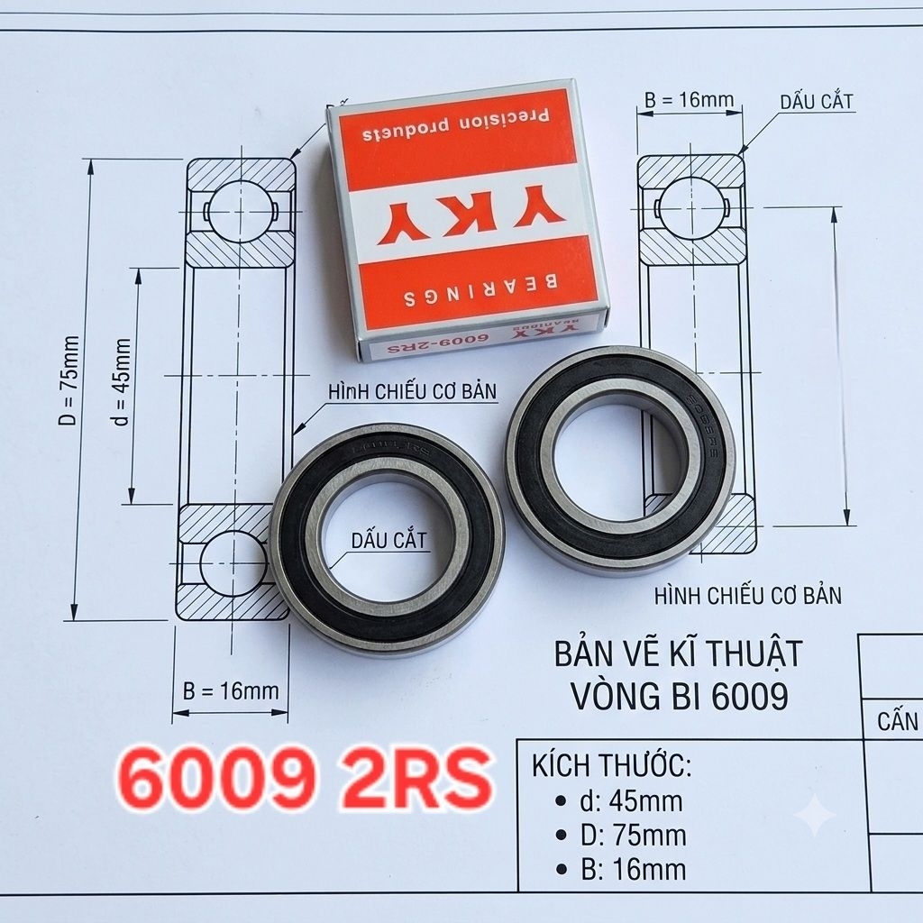 แบริ่ง 6009 2RS YKY (แกนกลาง 45x75x16mm)