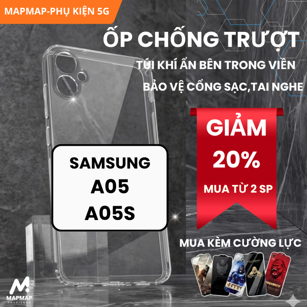 เคสกันลื่น Samsung A05, A05s MAPMAP | เคสโทรศัพท์แบบยืดหยุ่น SS galaxy ให้การป้องกันกล้องโทรศัพท์ Sa