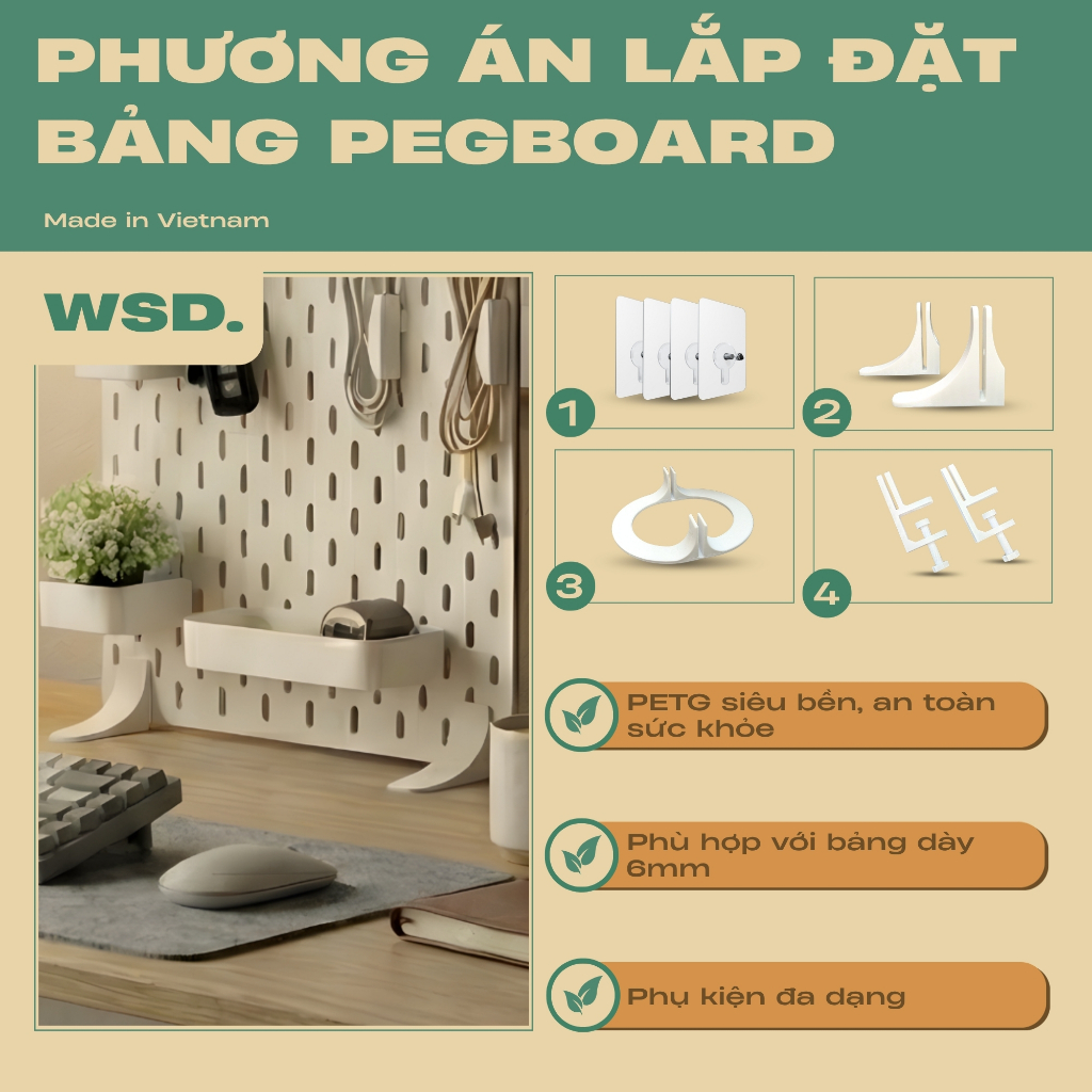 ชุดอุปกรณ์เสริม Pegboard ไม้ 6 มม.,ที่หนีบโต๊ะกระดานไม้อัจฉริยะไม่มีการเจาะตกแต่งโต๊ะ