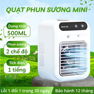 Quạt phun sương tích điện mini, quạt điều hòa hơi nước 2 mức gió để bàn làm việc bảo hành 12 tháng
