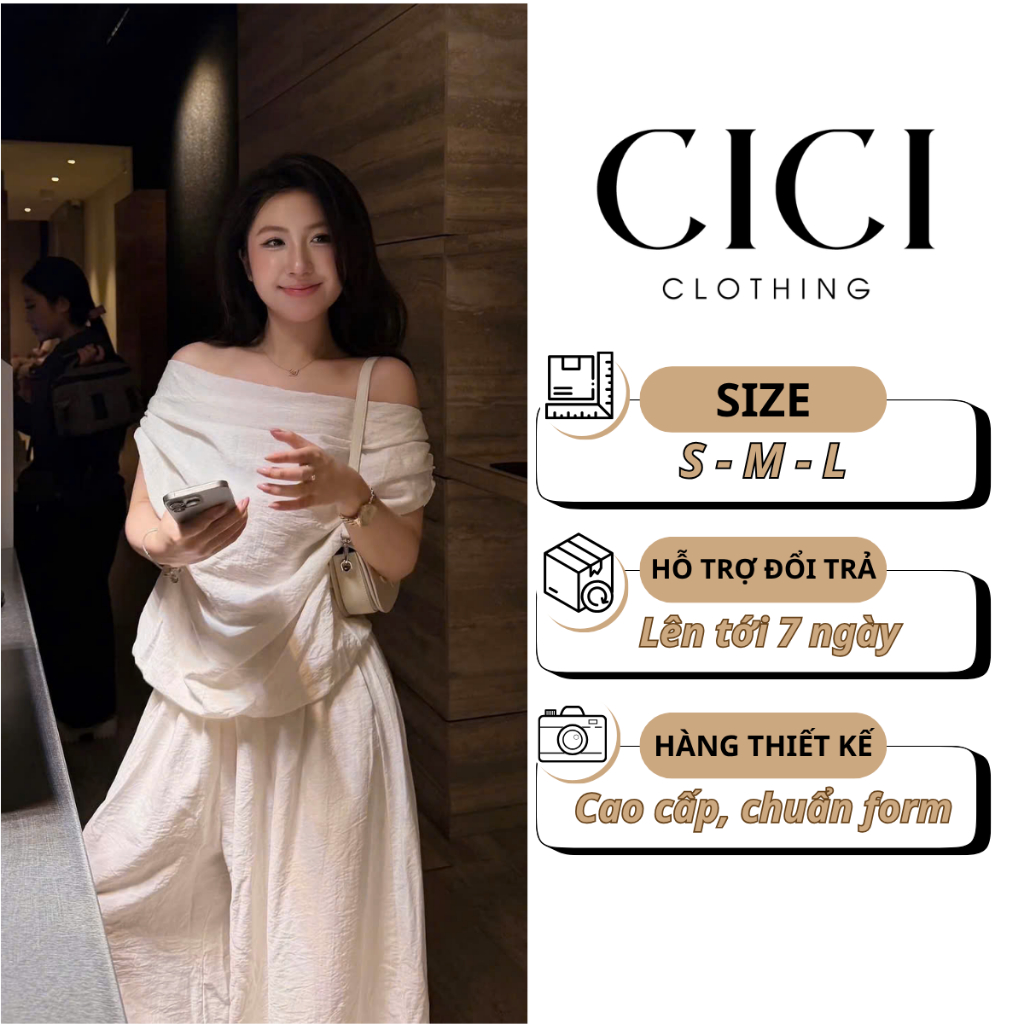 M82 - Off-the-Shoulder Draping Top Set & Balloon Straight Pants - Ciciclothing