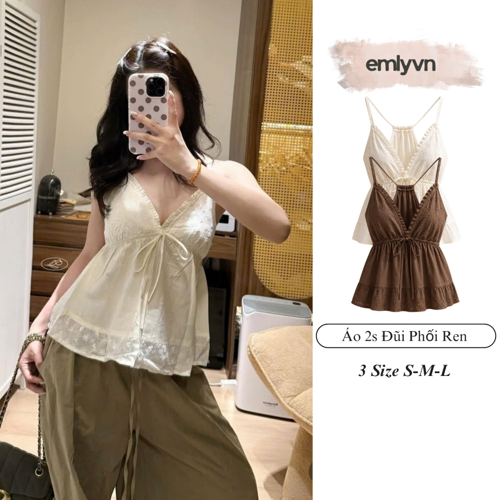 EMLY- เสื้อเบบี้ดอลล์ลูกไม้ 2 ชิ้นสําหรับผู้หญิง,เสื้อผูกโบว์บานผู้หญิงวินเทจ 2s