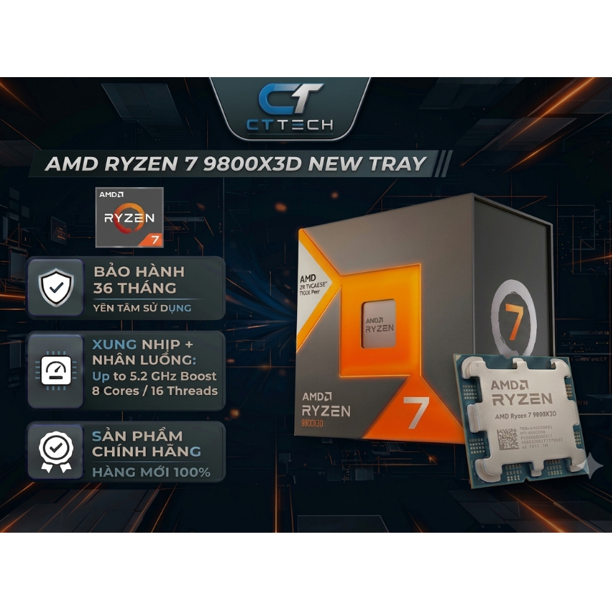 AMD Ryzen 9 9800X3D TRAY CPU ใหม่ (8 แกน, 16 เกลียว, 5.2Ghz) 36 เดือน