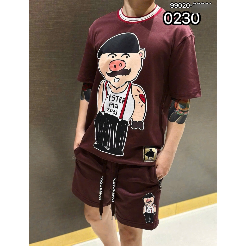 Doe Mens Clothing Set 2 สี ผ้าคอตตอนพิมพ์ลายหมูคม ใหม่