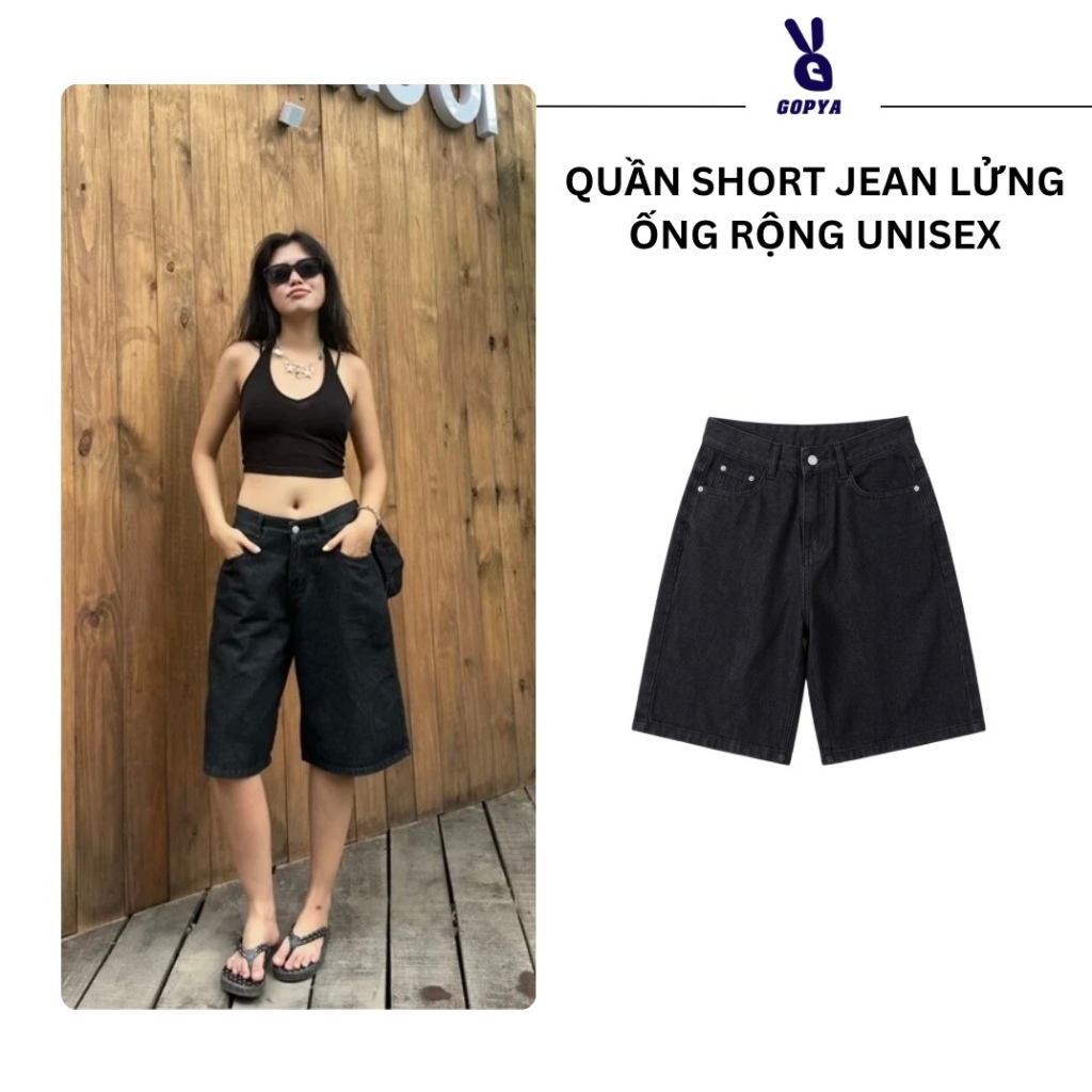 WIDE-LET BLACK JEANS SHORTS - SJ1 VER 2 - UNISEX GOPYA ผู้ชายและผู้หญิง - KOREAN, STREET STYLE