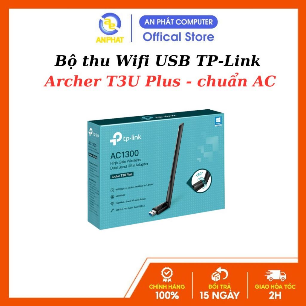 TPLink Archer T3U Plus AC Dual Band USB Wifi Receiver 1300Mbps (2.4GHz + 5G) - 24 เดือน