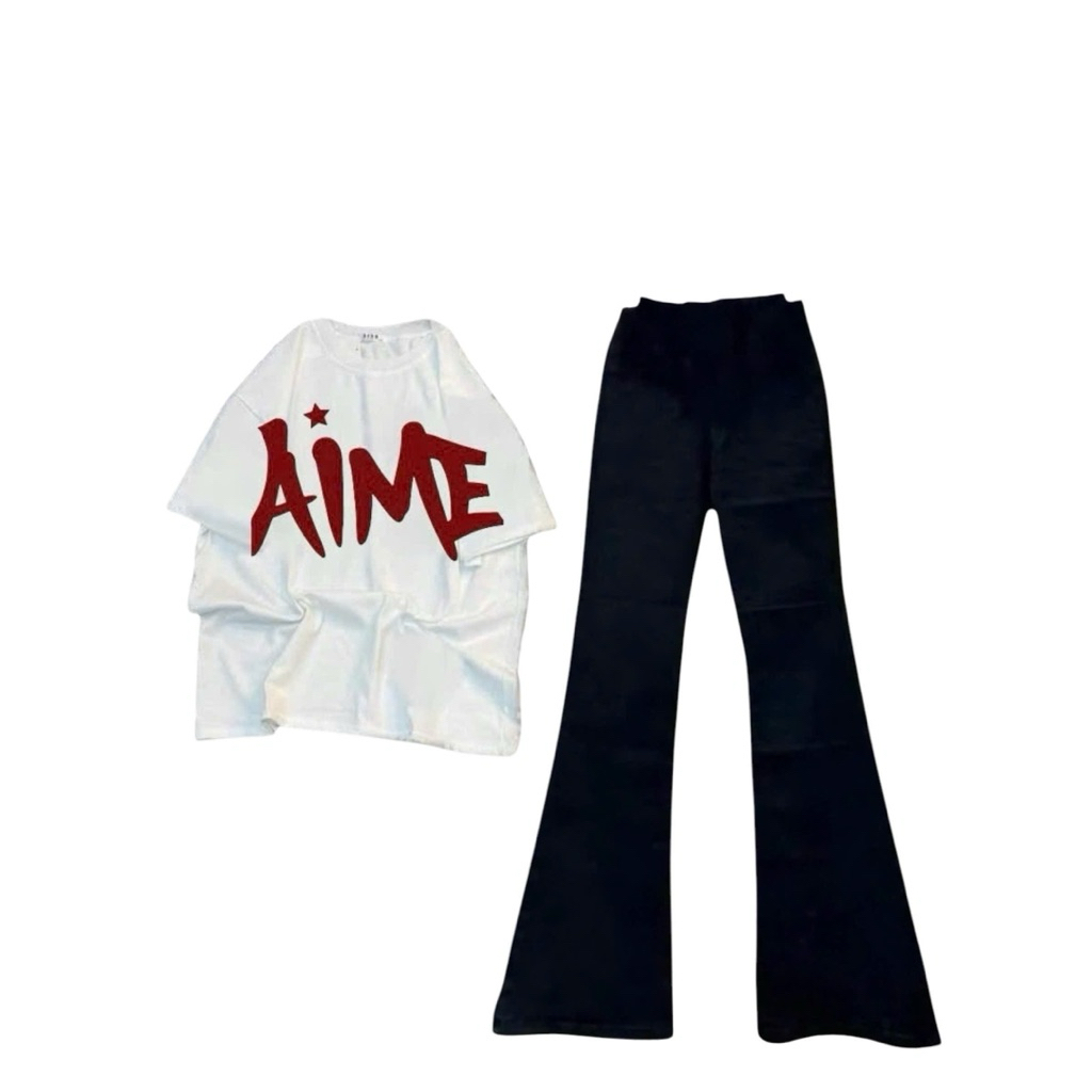 Summer Set เสื้อยืดหลวมตัวอักษรขนาดใหญ่ AIME + qloe ยาวธรรมดา