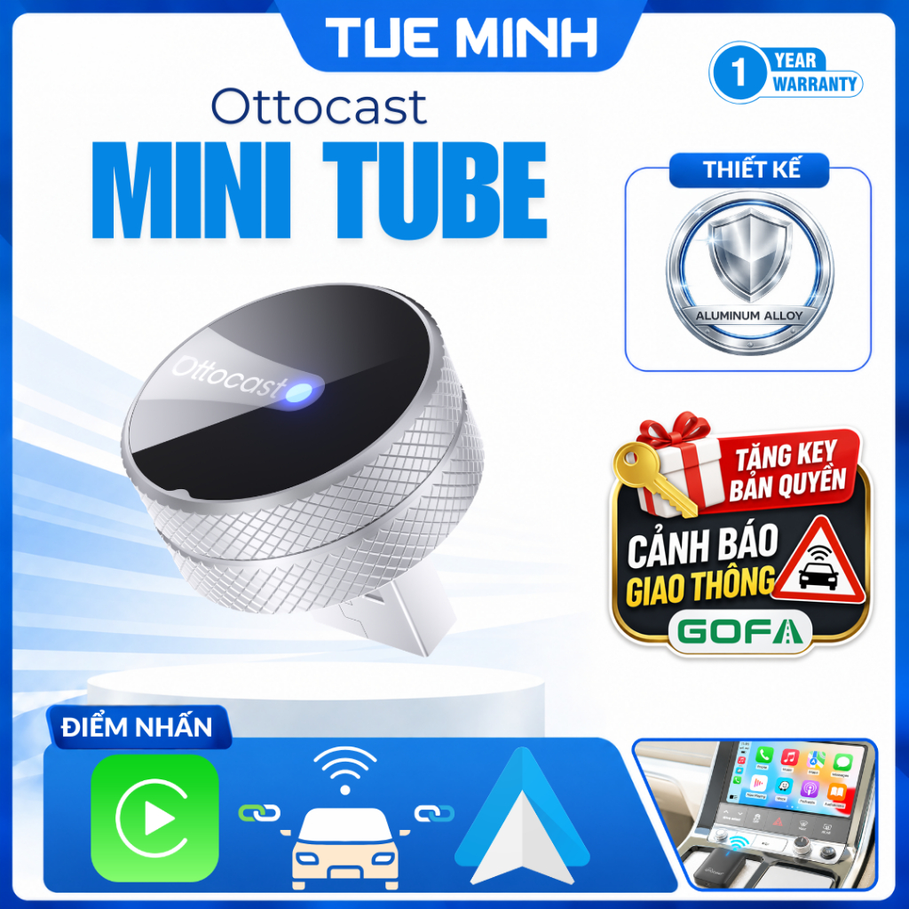 Ottocast Mini TUBE – CarPlay & Wireless Android Auto Converter สําหรับรถยนต์ (CP88-T4)