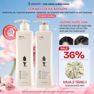 [CHÁY HÀNG] Combo gội xả ADOLPH Essential Oil Scented Shampoo, hỗ trợ giảm gàu, dưỡng ẩm, phục hồi, tóc suôn mượt 248ml