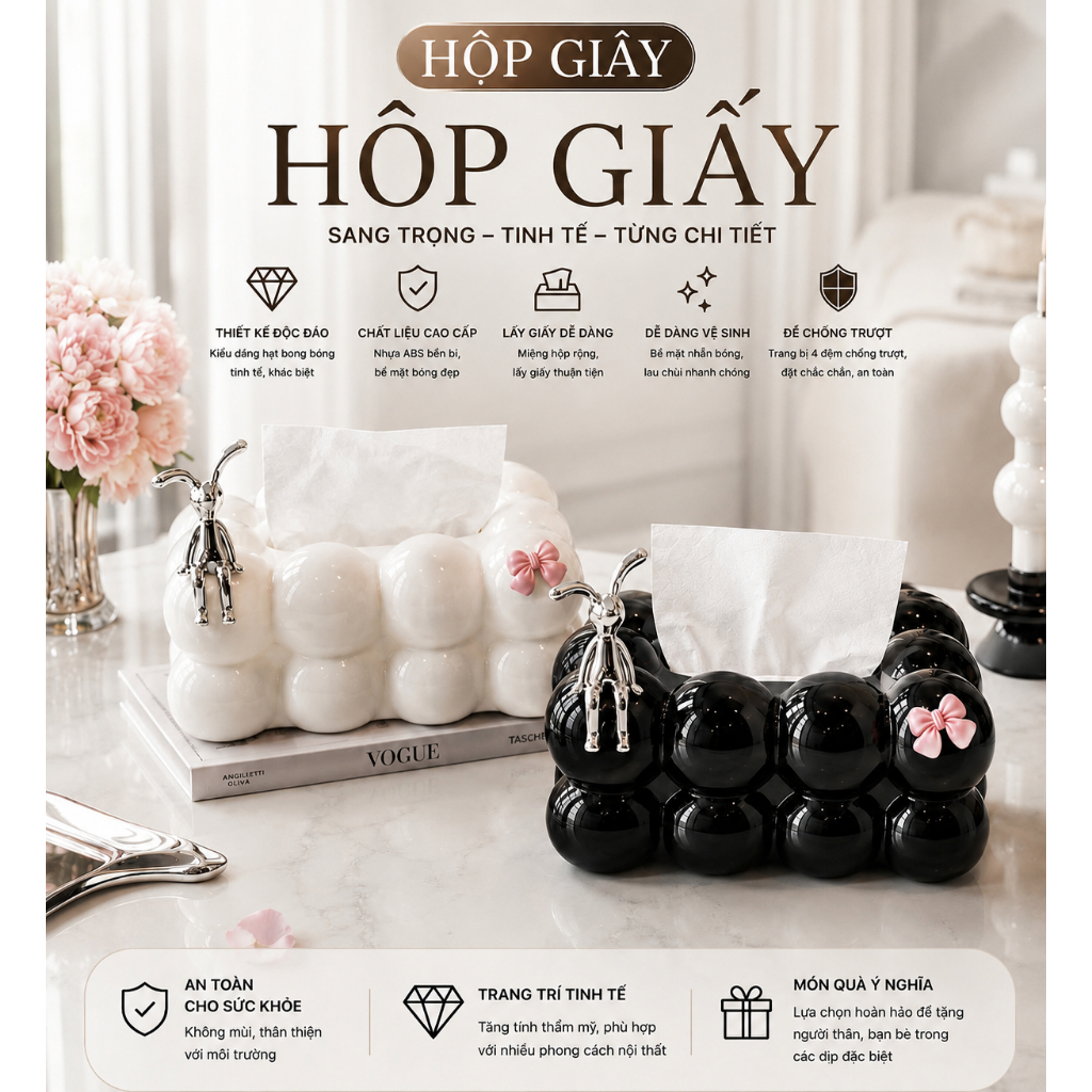 [DECOR] กล่องทิชชู่ลายเมฆ JoJo Rabbit สําหรับโต๊ะห้องนั่งเล่น กล่องทิชชู่สร้างสรรค์หรูหรา