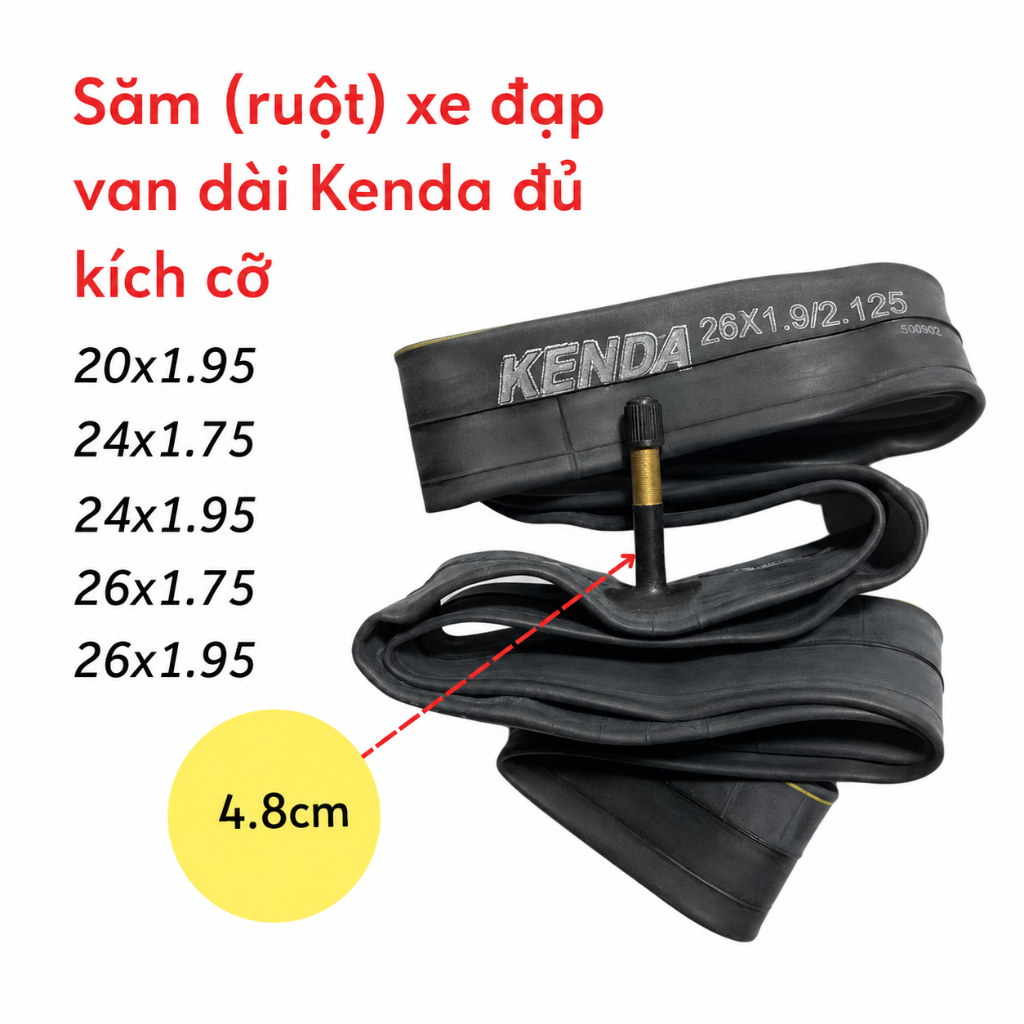 วาล์วท่อจักรยาน Kenda ของแท้ ยาว 20/24/26 นิ้ว - ขนาด 20x1.95, 24x1.75, 24x1.95, 26x1.75, 26x1.95