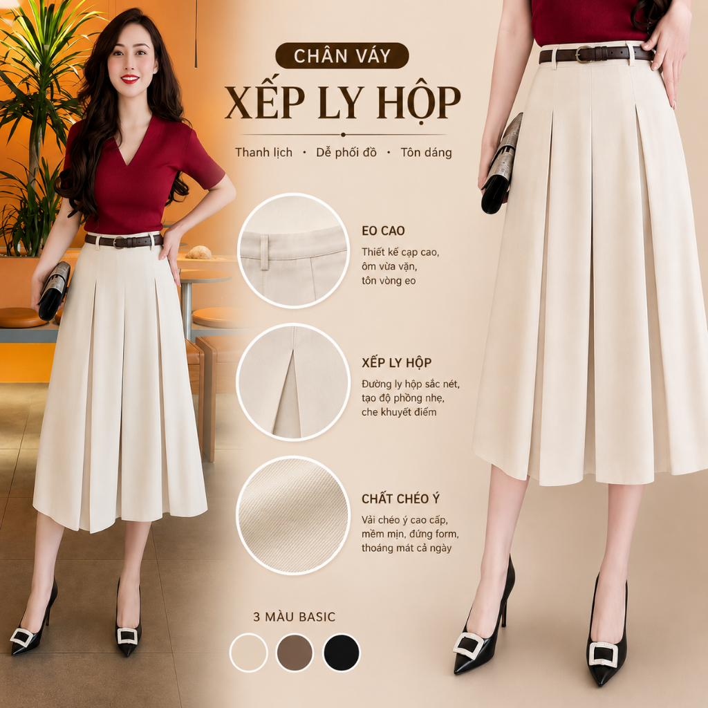 BOXED MIDI SKIRT (2 ชั้น) ยาว 80 ซม. - SOFT ITALIAN CROSS - YEN NGUYEN CLOSET