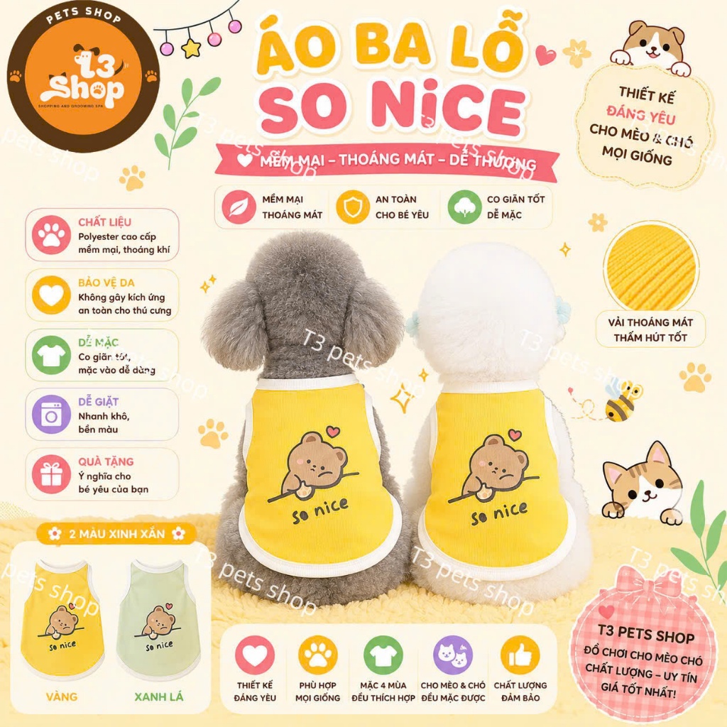 SO NICE เสื้อกล้ามหมีสําหรับสุนัขและแมว - T3 PETS SHOP